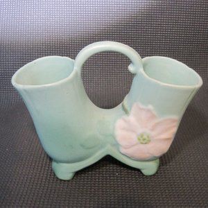 Weller Pottery Double Vase Magnolia Green 8" across x 6 1/2" Tall